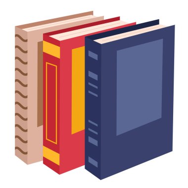 Farklı rengarenk kitaplar. Bir yığın kitap. Eğitim teması. Vektör illüstrasyonu beyaz arkaplanda izole edildi.