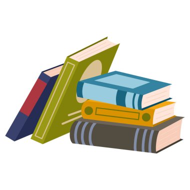 Farklı rengarenk kitaplar. Bir yığın kitap. Eğitim teması. Vektör illüstrasyonu beyaz arkaplanda izole edildi.