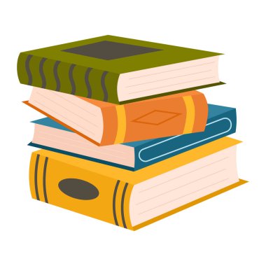 Farklı rengarenk kitaplar. Bir yığın kitap. Eğitim teması. Vektör illüstrasyonu beyaz arkaplanda izole edildi.