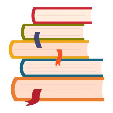 Farklı rengarenk kitaplar. Bir yığın kitap. Eğitim teması. Vektör illüstrasyonu beyaz arkaplanda izole edildi.