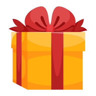 Kırmızı fiyonklu sarı hediye kutusu