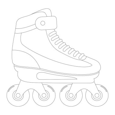 Modern tasarım paten boyama kitabı. Lastik çocuk spor ayakkabılarının basit bir çizgi film çizimi. Beyaz arka planda izole edilmiş spor ya da gündelik patenler.