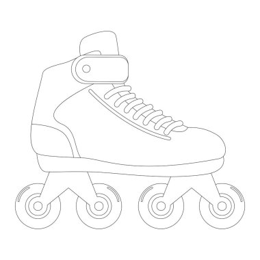 Modern tasarım paten boyama kitabı. Lastik çocuk spor ayakkabılarının basit bir çizgi film çizimi. Beyaz arka planda izole edilmiş spor ya da gündelik patenler.