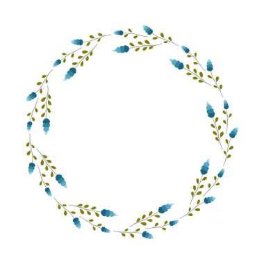 Kır çiçekleriyle güzel yuvarlak bir çerçeve. Basit düz stil. Kart için parlak illüstrasyon, düğün davetiyesi, doğum günü ve diğer tatiller ve tatlı bahar arkaplanı. Vektör illüstrasyonu.