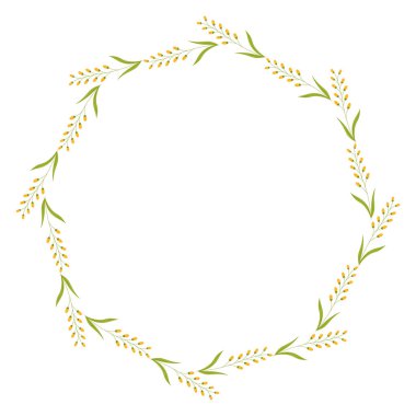 Kır çiçekleriyle güzel yuvarlak bir çerçeve. Basit düz stil. Kart için parlak illüstrasyon, düğün davetiyesi, doğum günü ve diğer tatiller ve tatlı bahar arkaplanı. Vektör illüstrasyonu.