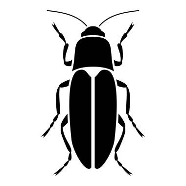 Vector black silhouette of bug isolated on white background. Doodle insect. Nature and biodiversity insect specie. Simple illustration of beetle icon for web.