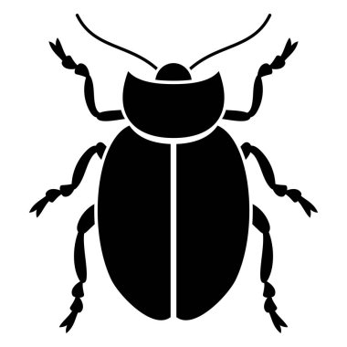 Vector black silhouette of bug isolated on white background. Doodle insect. Nature and biodiversity insect specie. Simple illustration of beetle icon for web.