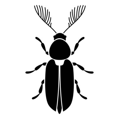 Vector black silhouette of bug isolated on white background. Doodle insect. Nature and biodiversity insect specie. Simple illustration of beetle icon for web.