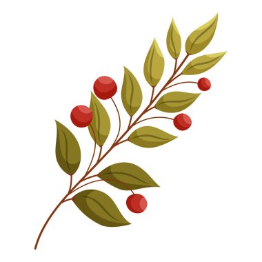 Yapraklı renkli sonbahar dalı. Düşen yapraklar. Renkli sonbahar yaprağı desen, bayrak, çıkartma. Merhaba sonbahar. Beyaz arkaplanda düz vektör illüstrasyonu.