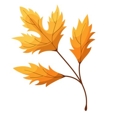 Yapraklı sarı sonbahar dalı. Düşen yapraklar. Renkli sonbahar yaprağı desen, bayrak, çıkartma. Merhaba sonbahar. Beyaz arkaplanda düz vektör illüstrasyonu.