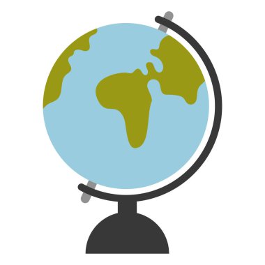 Küre. Okul malzemeleri. Vektör illüstrasyonu, beyaz arka planda eğitim, okul ve üniversite için izole edildi. Okul konseptine dönelim..