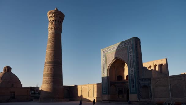 Mattina Timelapse Della Moschea Kalyan Nel Centro Storico Bukhara Uzbekistan — Video Stock
