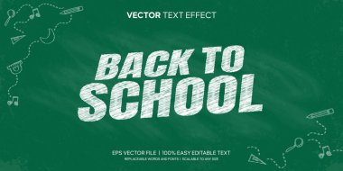 Okul tebeşiri metin efekti düzenlenebilir vektör dosyasına yeşil karatahta arka planında elle çizilmiş elementlerle geri dön