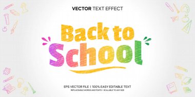 Okulun renkli kalem çizimine karalama illüstrasyon premium vektörü ile düzenlenebilir metin efekti