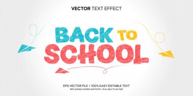 Okula Dönüş Renkli Kalem Taslak Stili Düzenlenebilir Metin Efekti Çocukların Beyaz Tahta Arkaplan Premium Vektörü