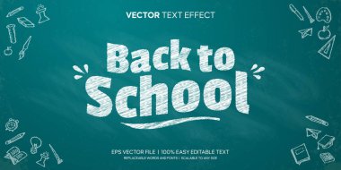 Mavi karatahta arkaplan premium vektörü üzerinde Okul Düzenlenebilir metin efektine geri dön