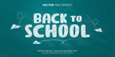 Okula Dönüş Süslü Çizgi Roman Biçimi Düzenlenebilir Metin Efekti Mavi Tahta Arka plan Premium Vektörü