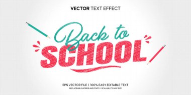 Renkli harfler ve kalemlerle Okul Çizimine Dönüş Düzenlenebilir Metin Vektörü