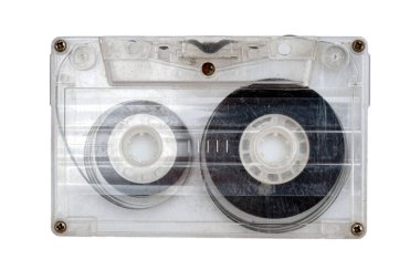 Kirli 90 'ların plastik retro ses kaseti beyaz arkaplanda izole edildi