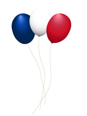 Fransız bayrağının renginde uçan balonlar, mavi, beyaz ve kırmızı