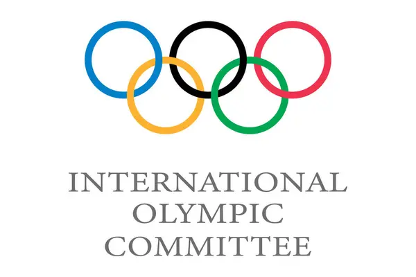 stock vector The full IOC logo was used on a white background, logo-mark variant, symbol of the Olympic Games, International Olympic Committee