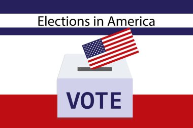 Banner with the United States presidential election, the text Elections in America, voting booth with the USA flag clipart