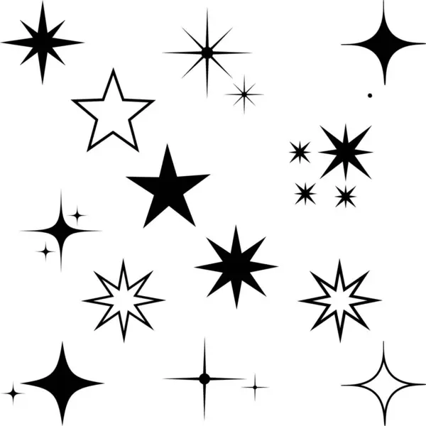 Parlayan yıldızlı ikonlar. Şeffaf bir arkaplanda parıltı. Vektör illüstrasyonu