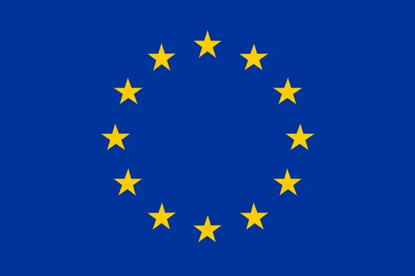 Bayrak mavi arka planda 12 altın yıldızlı bir daireye sahiptir. Grafiksel element, düz vektör tasarımı.