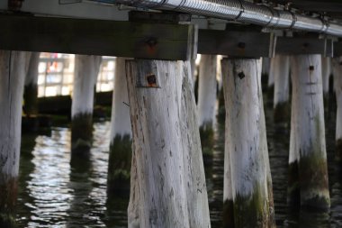 Tahta sütunlar ve köprünün metal elementleri