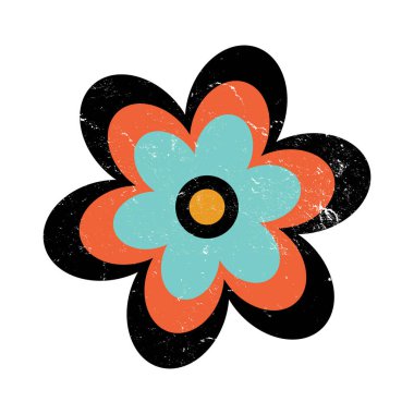 Retro Sıkıntılı Çiçek - Vintage Grunge Çiçek Elementi