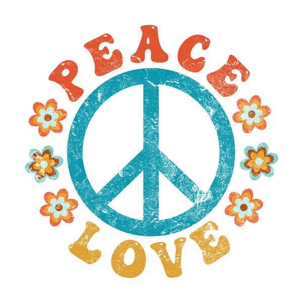 stock image Peace & Love - Hippie Peace Sign With Flowers - Retro 60s 70s Design