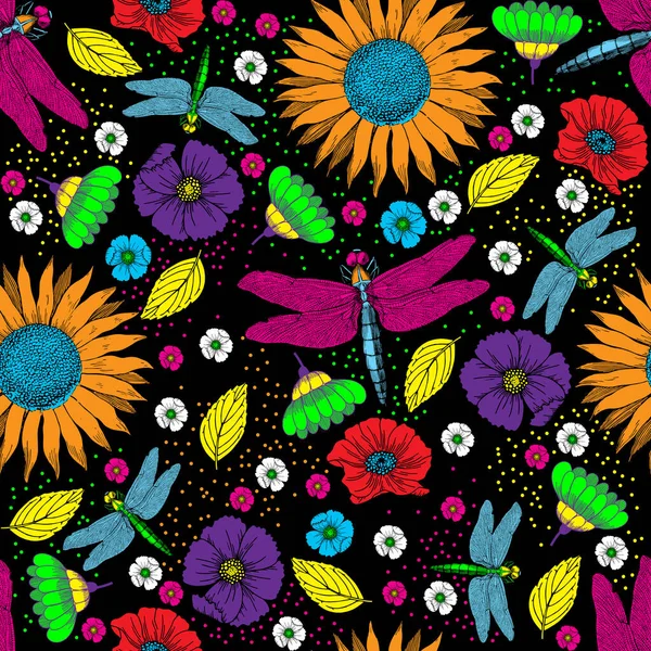 Retro Lar Yusufçuklar Çiçekler Kusursuz Çiçek Bohem Desenleri — Stok fotoğraf