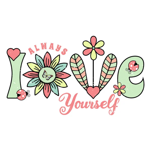 Love Yourself Niedliche Sommer Blumengrafik — Stockfoto