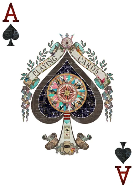 Playing Cards Ace Spades Digital Decoupage Design — 스톡 사진