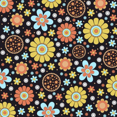 Hippi Çiçek Gücü - Bohem Retro Vintage 60 'ların Çiçek Döşemesi