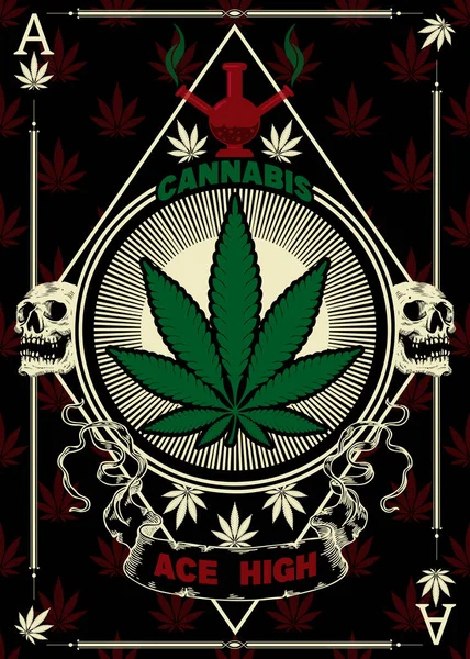 Konopí Ace High Ace Spades Weed Marijuana Plakát Umění — Stock fotografie