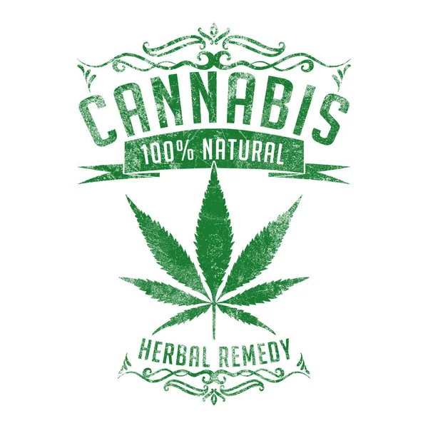 Cannabis 100 Naturalne Ziołowe Remedy Weed Marijuana Distressed Design — Zdjęcie stockowe