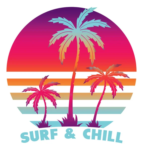 Surf Chill Tropiska Solpalmer Surfing Graphic Design — Stockfoto