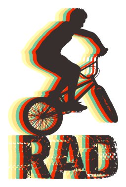 Bmx - Retro 1980 'ler Rad Bmx Serbest Stil Bisiklet İzole Grafik Tasarımı