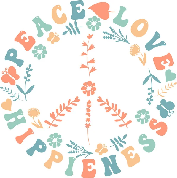 Peace Love Hippieness Niedliches Buntes Hippie Friedenszeichen — Stockfoto