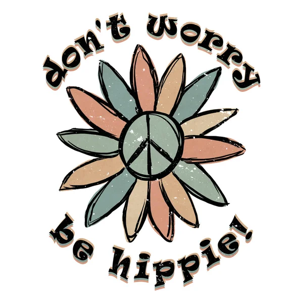 Dont Worry Hippie Cute Retro Grunge Peace Sign Flower — 스톡 사진