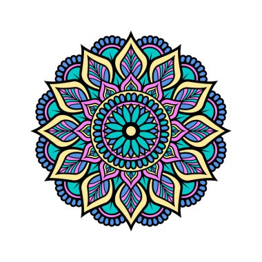 Mandala - Yeşil Mavi Sarı Pembe Hint Mandala