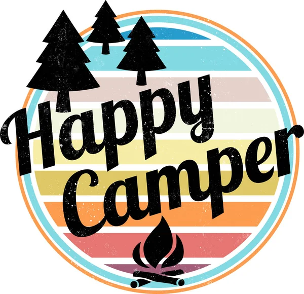 Szczęśliwy Camper Retro Camping Design — Zdjęcie stockowe