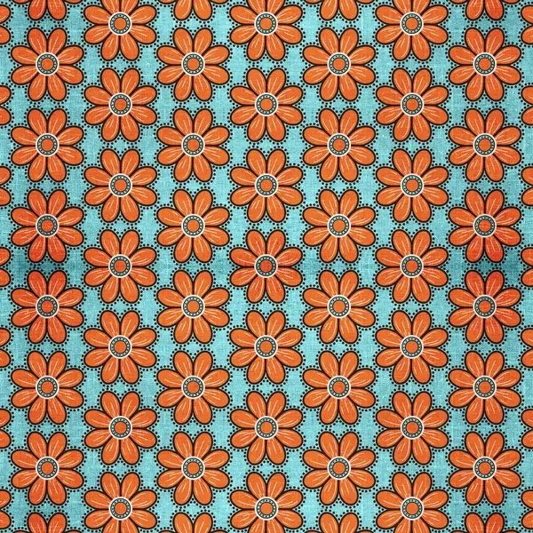 Retro Moderne Oranje Bloemenpatroon Blauw — Stockfoto