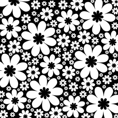 Siyah ve Beyaz Papatya Çiçeği Deseni