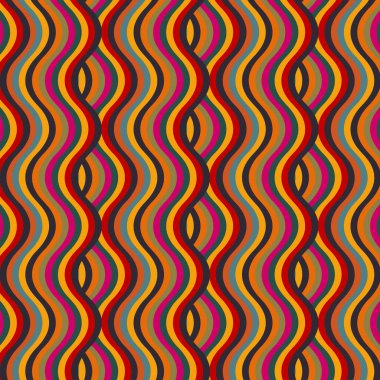 60 'ların Biçimli Orta Çağ Retro Dalgalı Çizgili Desen