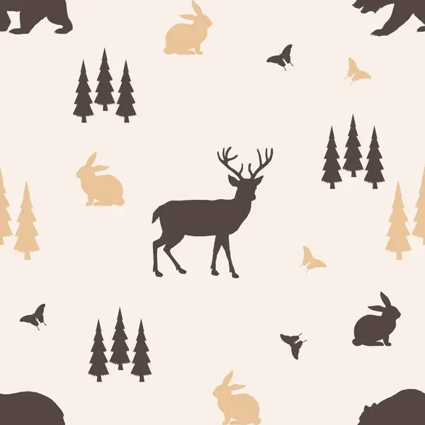 Stock image Seamless Forest Animals And Trees Repeating Surface Pattern 