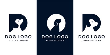 D logo simgesi vektör tasarım şablonunda köpek kümesi