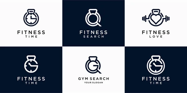 Set Abstract Fitness Gym Logo Design Gym Search Gym Time — Stock Vector