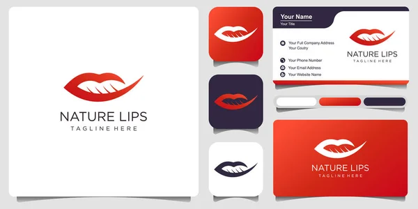 Nature Lips Logo Business Card Logo Design Premium Vector — Stock Vector